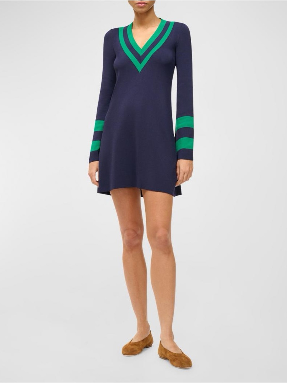 STAUD Sunshine Flare-Sleeve Stripe Mini Dress